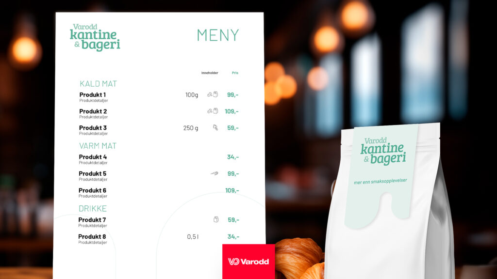Varodd kantine og bageri - print meny og emballasje